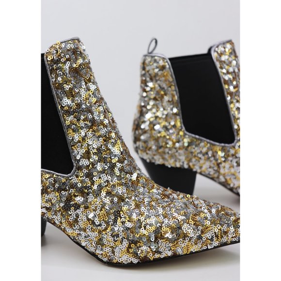 NWT Marc Jacobs Kim Sequin Chelsea Booties Embellished Block Heel Gold Silver 9 - Picture 8 of 10